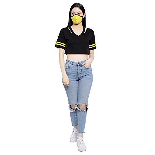 Image of LE BOURGEOIS Women Solid Loose Fit Desiger V-Neck Short Sleeve Dance Party Casul Crop Top