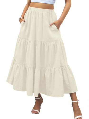 Zeagoo Women's Skirts Elegant Maxi Skirt High Waist Skirts with Pocket Summer Basic Skirt Casual Elasticated A Line Skirts for Women Swing Midi Length Skirts S-XXL