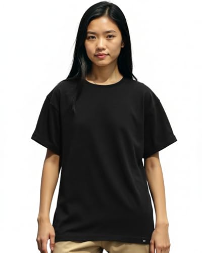 Image of Bewakoof Women's Solid 100% Cotton T-Shirt - Boyfriend Fit, Round Neck, Half Sleeves
