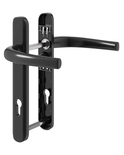 IRONWORX Enigma Black UPVC Door Handle Set 92mm PZ 122mm Screw Centres | Universal fit for uPVC Composite & Timber Doors | External Door Handle Replacement | Heavy-Duty Easy DIY Fit