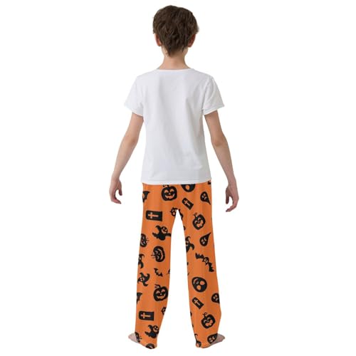 Skull Bat Pumpkin Boys Long Pants Soft Trousers Elastic Waist Kids Lounge Bottoms with Pockets S-XL3