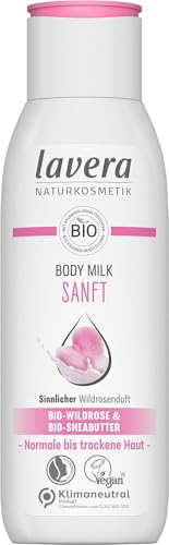 lavera Body Lotion Gentle - Leche corporal con rosa silvestre orgánica y manteca de karité orgánica - Vegana - Leche corporal para piel normal a seca - Certificado PETA - Biodegradable - Cosméticos