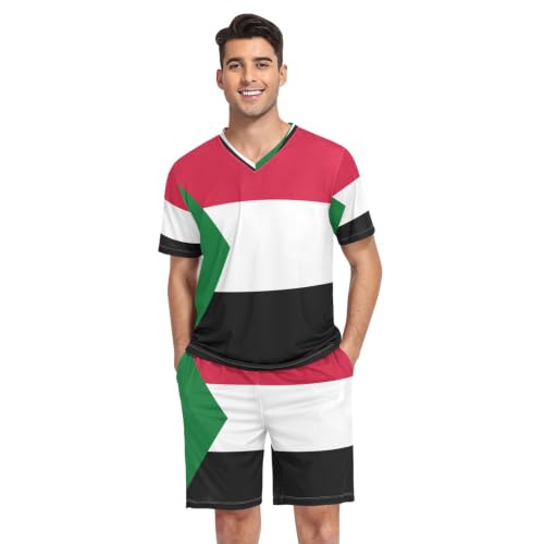 Camisa de pijama para hombre para piel sensible manga corta diseño bandera de Sudán