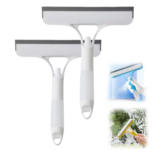 Window Squeegee, 3 in 1 Window Cleaning Scraper, with Spray Bottle, Shower Windows Squeegee Glass Cleaning Tool, for Car, Bathrooms, Home, Kitchen Windows (2, White)