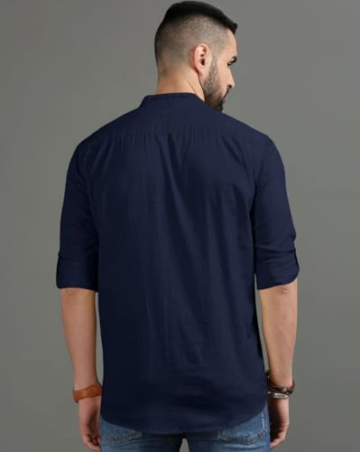 Image of FINIVO FASHION Men's Regular Fit Cotton Blend Kurta Shirt | Full Sleeve Ethnic Shirt with Mandarin Collar and Button Placket | Casual Kurta for Daily and Traditional Use