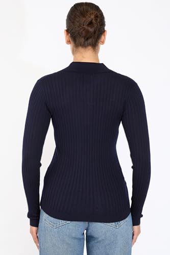 JENNIE LIU Tissue Weight Cashmere Silk Rib-Knit Johnny Collar Polo Sweater3