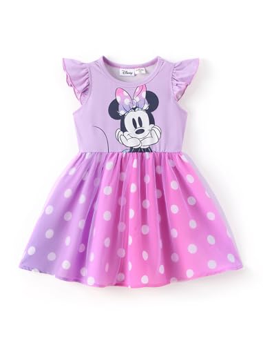 Disney Minnie Mouse Toddler Girl Dress Gradient Pink Polka-Dot Tulle Summer Clothes Flutter-Sleeve Outfit Sweet School Party Birthday Sundress 5-6 Years