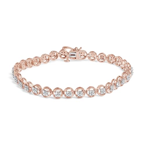 Haus of Brilliance 14K Rose Gold Plated .925 Sterling Silver 1/10 Cttw Diamond Open Circle Beaded Wheel Link Tennis Bracelet (I-J Color, I3 Clarity) - 7.25"