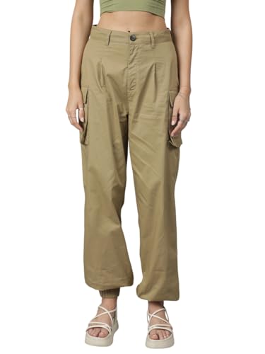 Pantalon en tweed marron grande taille femme KOTTY coupe droite décontractée
