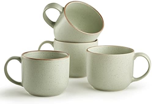 Maison Neuve Riverside Collection 4-Piece Mug Set - Hand Crafted Ceramic Stoneware Mug Set, Modern Dining Mugs - Large & Multipurpose Shape Mugs, Microwave & Dishwasher Safe - Sage Green, 16 Oz.