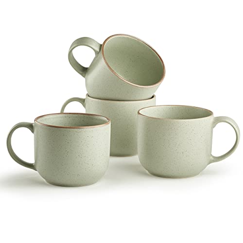 Maison Neuve Riverside Collection 4-Piece Mug Set - 19 Oz. Hand Crafted Ceramic Stoneware Mug Set, Modern Dining Mugs - Large & Multipurpose Shape Mugs, Microwave & Dishwasher Safe - Sage Green