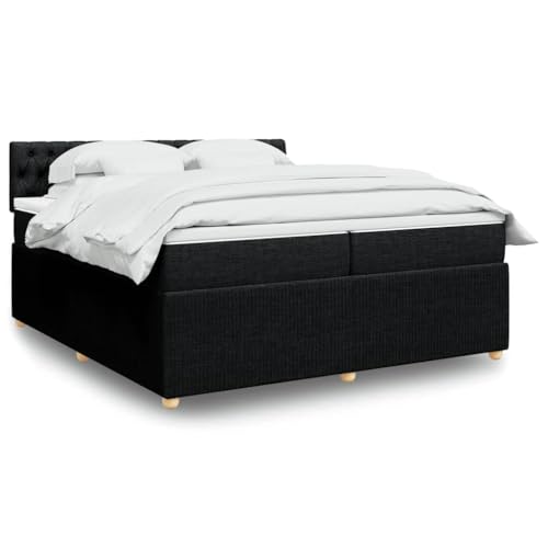 vidaXL Boxspringbett, Doppelbett mit LED Matratze Matratzenauflage, Bettgestell mit Lattenrost Kopfteil, Polsterbett Bett für Schlafzimmer, Schwarz 200x200cm Stoff