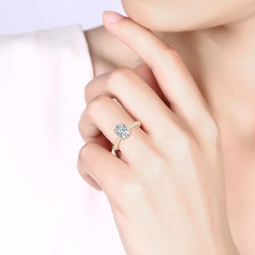 14K Yellow Gold Moissanite rings, 2CT Oval Cut Moissanite Engagement Ring, 14K Gold Hidden Halo Moissanite Rings for Women4