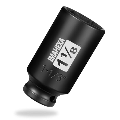 IMAHEXA 1/2 Drive 1-1/8 Inch SAE Deep Impact Socket 6-Point Cr-Mo Steel Socket