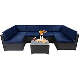Patiomore 7 Pieces Outdoor Patio Furniture Set, Black Brown Wicker Patio Sectional Sofa Set, Outdoor