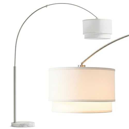 Brightech Mason - Lámpara de pie de arco con pantalla de tambor colgante única para sala de estar que combina con su decoración - Arqueándose sobre el sofá desde atrás, este poste de luz de pie
