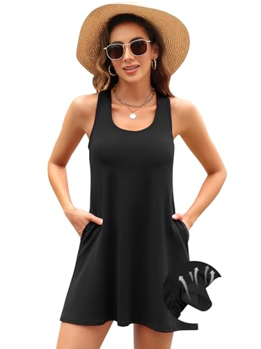 V FOR CITY Summer Dresses with Built in Bra Women Pockets Beach Sundress Casual Loose Sleeveless Racerback Tank Dress