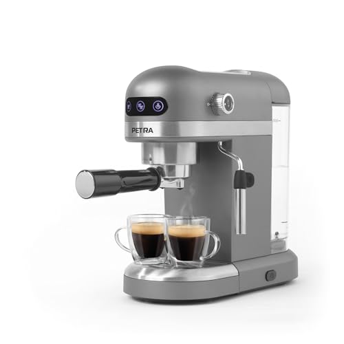 Petra PT5240 Espresso Coffee Machine - Milk Frothing Wand, 1.4L, Single & Double Shot, Stylish & Compact, 15-Bar Pressure, Barista Style Coffee, Latte, Cappuccino, Ground Coffee Compatible, 1465W Petra PT5240 Espresso Coffee Machine - Milk Frothing Wand, 1.4L, Single & Double Shot, Stylish & Compact, 15-Bar Pressure, Barista Style Coffee, Latte, Cappuccino, Ground Coffee Compatible, 1465W