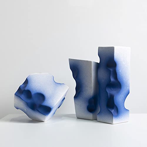 Vase en céramique bleu de 28cm pour composition florale moderne