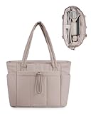 Handtasche Damen Tote Bag 20L Groß Gesteppt Shopper Tasche mit Laptopfach (15,6 Zoll) & Getränkehalter (40oz/1.18L), Ideal für Büro Schule Reisen Shopping, Beige (Patent Angemeldet)