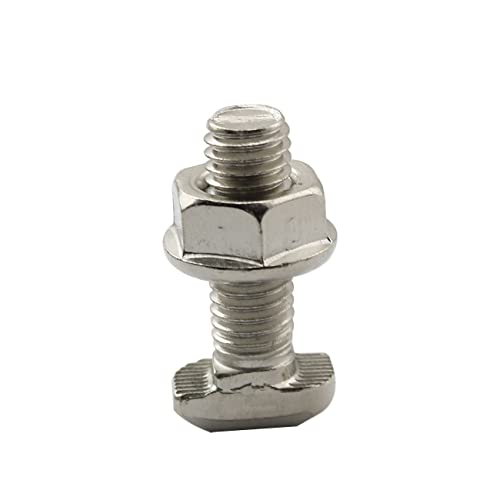 PZRT 8pcs M8x20mm Hammer Head Bolt T Screw, M8 Hexagon Flange Nuts Set, Carbon Steel Nickel Plated for 3030 Series Standard T-Slot Aluminum Profile - Thumbnail 2