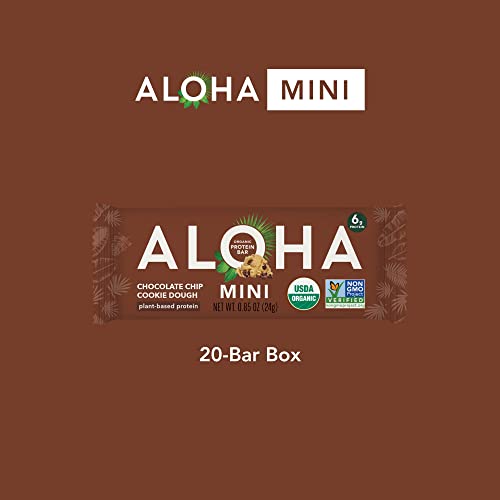 Aloha Organic Plant Based Protein Bar Minis | Chocolate Chip Cookie Dough | 20 Count, 24G Bars | Vegan, Low Sugar, Gluten Free, Paleo, Low Carb, Non-Gmo, Stevia Free, Soy Free, No Sugar Alcohols (Chocolate Chip Cookie Dough) #TOP3