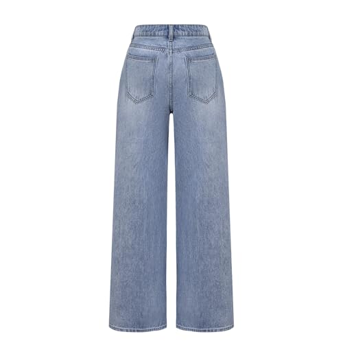 Women's Flower Decal Leg Denim Pants High Waisted Straight Leg Pants Jeans with Pockets2