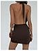 MakeMeChic Women's Halter Open Back Mini Dress Y2K Deep V Neck Party Dresses Brown Medium