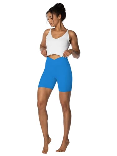 Image of Sunzel Crossover Biker Shorts for Women, No Front Seam V High Waist Yoga Workout Gym Shorts with Tummy Control | 4 Or 6-Inch Inseam, High Waisted, Tummy Control, Crossover Waist, Buttery Soft, No Front Seam, Squat Proof, Compression