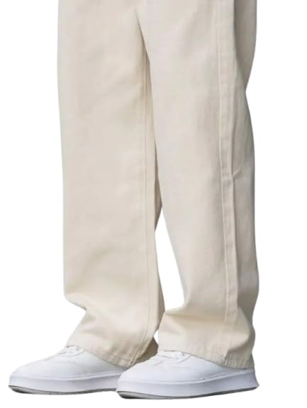 Image of Comfits Loose Fit Denim Baggy Jeans, Plain Beige, Relaxed Style