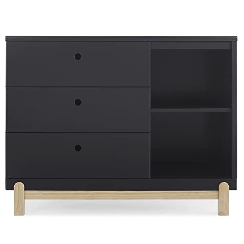 Image of Delta Children Poppy 3 Drawer Dresser with Cubbies, Midnight Grey/Natural