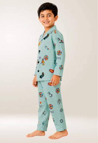 Image of 3BROS Kid's Pure Cotton Full Sleeves Night Suit /Dress for Boys /Girls Full Pajama & Top Sleep Suit Combo Set