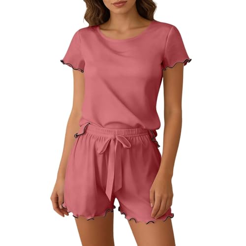Generisch Pijama corto para mujer, conjunto de pijama corto de verano de dos piezas, manga corta, ropa de dormir con pantalones cortos, traje de casa suave, ropa de casa, ropa de salón, ropa de casa