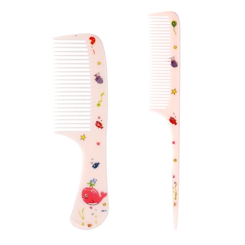 2pcs Ensemble de Peignes Mignons pour Filles, Peigne Fin & Peigne Queue, Mini Brosse en Plastique pour Enfants Femmes Tous Types de Cheveux (Baleine)