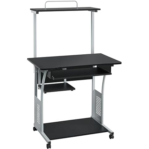 Yaheetech 2 Tier Rolling Desk with Keyboard Tray Cover