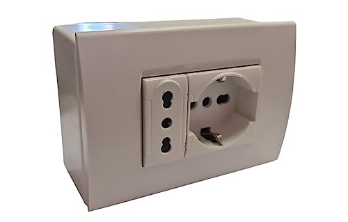 Cassetta Elettrica pronta all'uso con presa bipasso shuko per incasso e con supporto esterno (con cassetta da esterno 503 colore bianco)