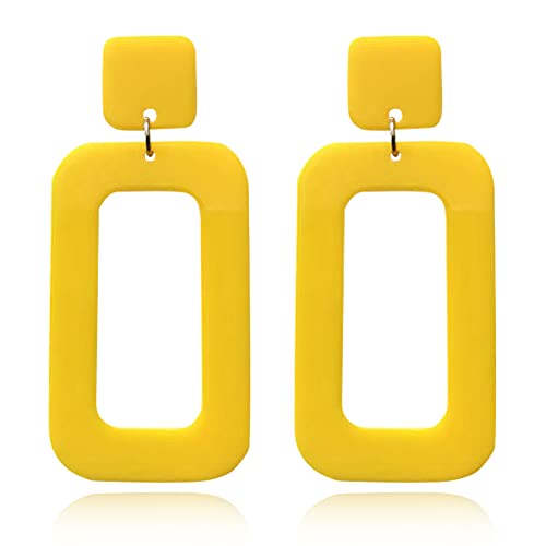 Retro Simple Acrylic Geometric Square Hollow Earrings for Women White Statement Drop Earring