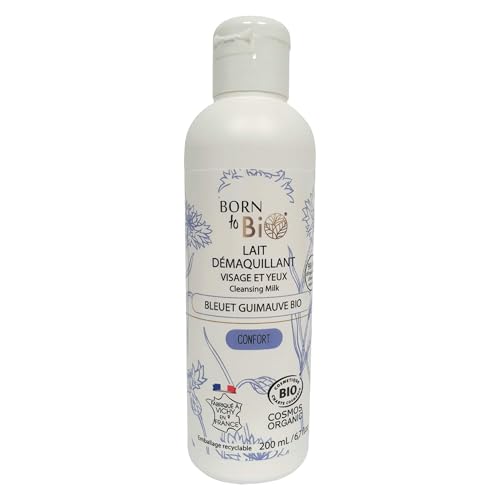 BORN TO BIO Lait Démaquillant Confort Bleuet Guimauve Bio Certifié Ecocert, 200 ml