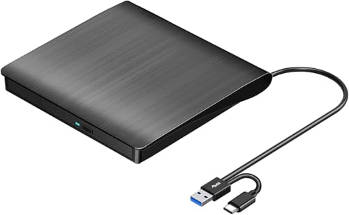 Image of Wefly High Speed USB and Type C 3.0 Slim Portable External CD /DVD-RW Drive Writer Burner Rewriter Player for Laptop PC, Mac /Book Pro Black