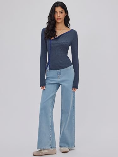 CIDER Womens Straight Leg Jeans Heart Print Pockets Y2k Wide Leg Baggy Denim Pants3