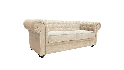Chesterfield Style Corner Sofa Set 3+2 Seater Armchair Cream Fabric (3 Seater)