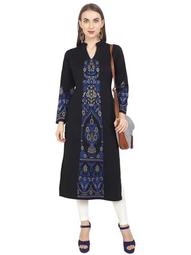 Image of Rosary Women's Winter Woolen Kurti Jacquard Straight Fit Ethnic Wear with 2 Side Pockets