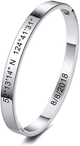 MeMeDIY Personalized Bracelet Engraving Name Identification ID Customized for Women Girls Stainless Steel Cuff Bangle (Small and Large Sizes, 6 Colors)