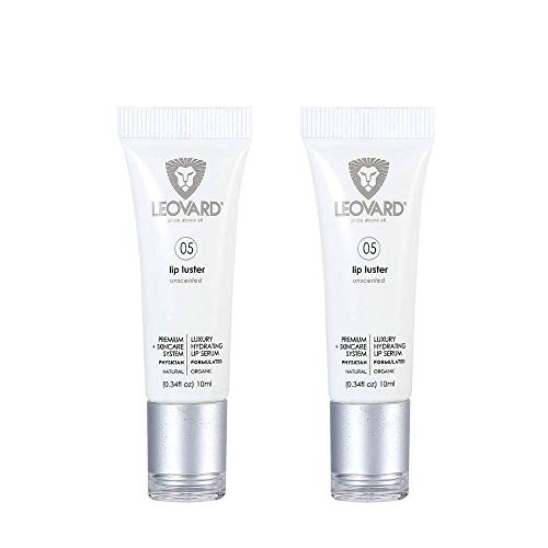 Leovard- Lip Luster Hyaluronic Acid Lip Serum | Natural Lip Plumper Lip Care Serum, Lip Enhancer For Fuller lips | Soothing Post Lip Fillers Balm & Moisturizer - Natural & Organic + Unscented (2 Pack)