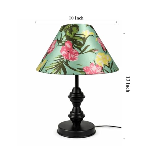 Image of tu casa Modern Table Lamp with Crimson Floral Satin Shade | Metal Iron Base Decorative lamp for Living Room| Designer Table Lamp for Gifting (Blush Botanica)