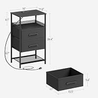 JARHETUN Nightstand Set of 2 with Charging Station, Night Stands with LED Lights, 26.4 Inch Tall Bedside Table with Metal Shelf, Side Table with 2 Fabirc Drawers for Bedroom, Black — image 3