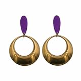 Pendiente argolla dorada con cabezal de espejo (Morado)