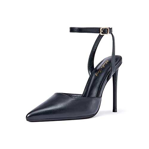 Elisabet Tang High Heels, Women's Strappy Closed Toe Stiletto Pumps Ankle Strap Pointed Toe D'Orsay Heel Dress Wedding Party Pumps Shoes Black Size 6