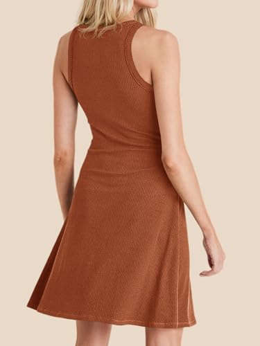 Image of Wenrine Womens Summer Casual Tank Dress Ribbed Knit Sleeveless Crewneck A Line Mini Dresses