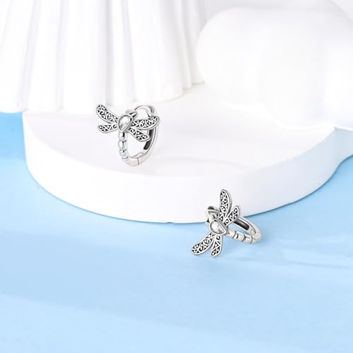 Hapour 925 Sterling Silver Hoop Earrings for Women Small Hoop Earrings Dragonfly Flower Cartilage Helix Earrings2